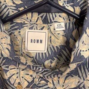 ROWM Tan and Blue Mens Palm Leaf Pattern Dress Shirt Size-2xL